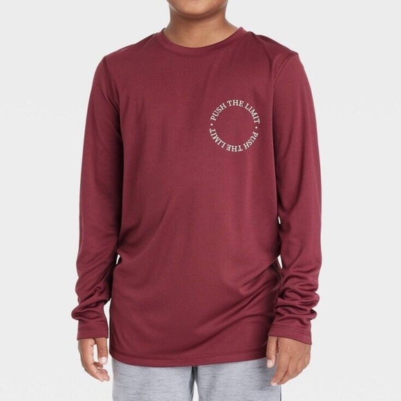 NEW All in Motion UPF 50+Maroon Red Long Sleeve <Push The Limit> Graphic T-Shirt - Picture 8 of 8
